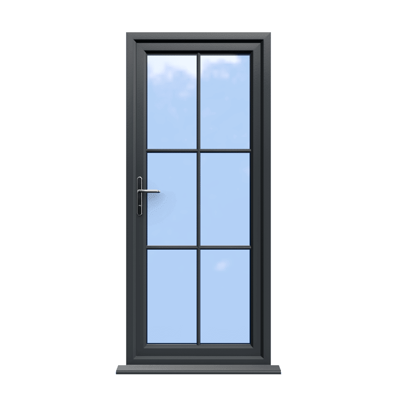 Canterbury - Anthracite Grey On White uPVC Door Supply Only With Astragal Bar 1 Canterbury - Anthracite Grey On White uPVC Door Supply Only With Astragal Bar