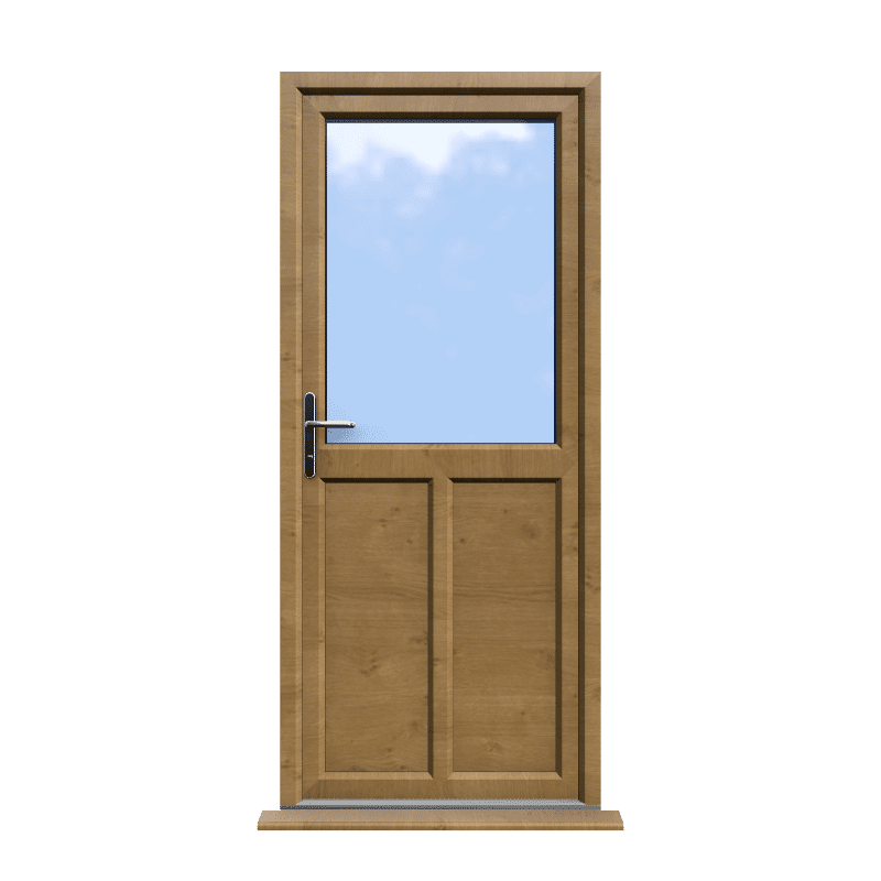 Cardiff - Irish Oak On White Half Glazed uPVC Door Supply Only 1 Cardiff - Irish Oak Half Glazed uPVC Door Supply Only