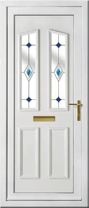Kensington Two Fused Jewel Blue Panel External uPVC Door 1 Kensington Two Fused Jewel Blue Panel External uPVC Door