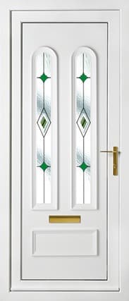 Madrid Two Fused Jewels Green Panel uPVC Door 1 Madrid Two Fused Jewels Green Panel uPVC Door